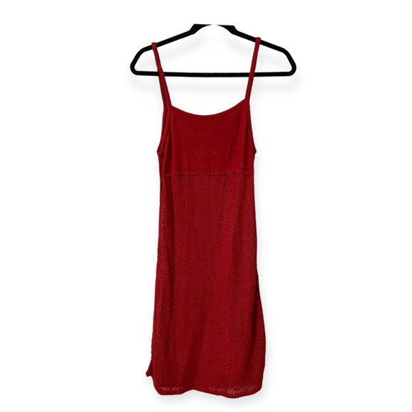 Castro Concept Pointelle Vintage Knit Baby Doll Dress Red Medium - Picture 2 of 8